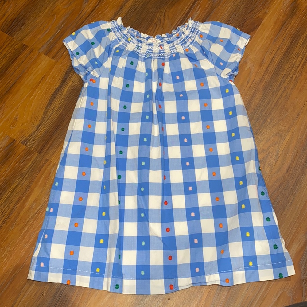 Hanna Andersson Girls Blue + White Gingham Dress Size 5